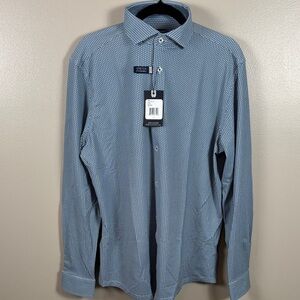 Stone Rose Button Up Long Sleeve Blue Geometric Men's Shirt NWT